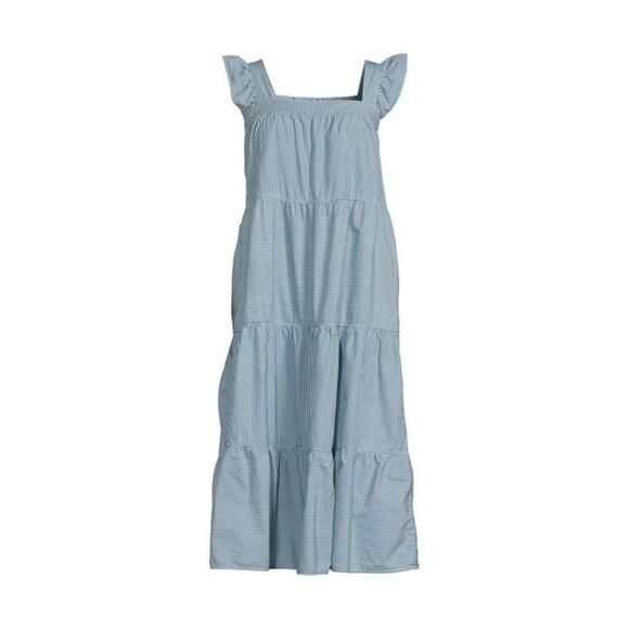Nation LTD Womens Camille Blue Striped Cotton Tiered Ruffle Cottage Midi Dress L - Picture 1 of 13